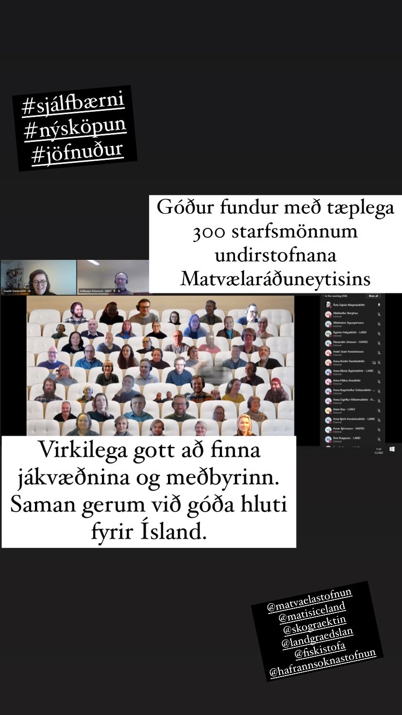 Sögufærsla ráðherra á samfélagsmiðlum eftir fundinn með nærri 300 starfsmönnum stofnana matvælaráðuneytisins