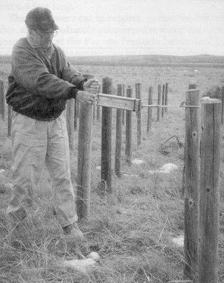 Á þessari mynd sem tekin er úr erlendri grein sést hvernig styrkur stauranna er prófaður. Markström o.fl. 1999.